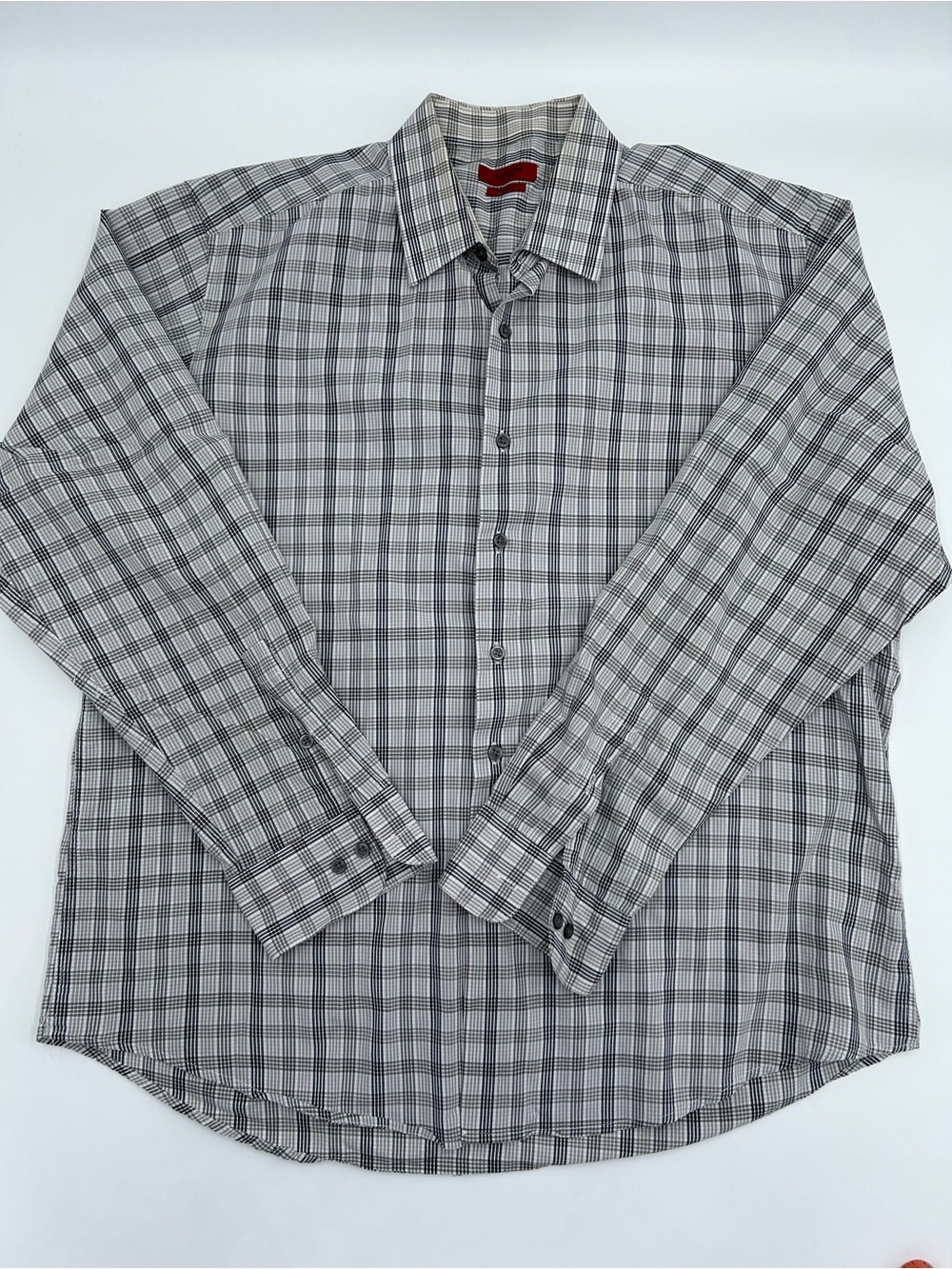 Alfani Gray Plaid Long-Sleeve Button-Down Shirt 17 34-35. XL
